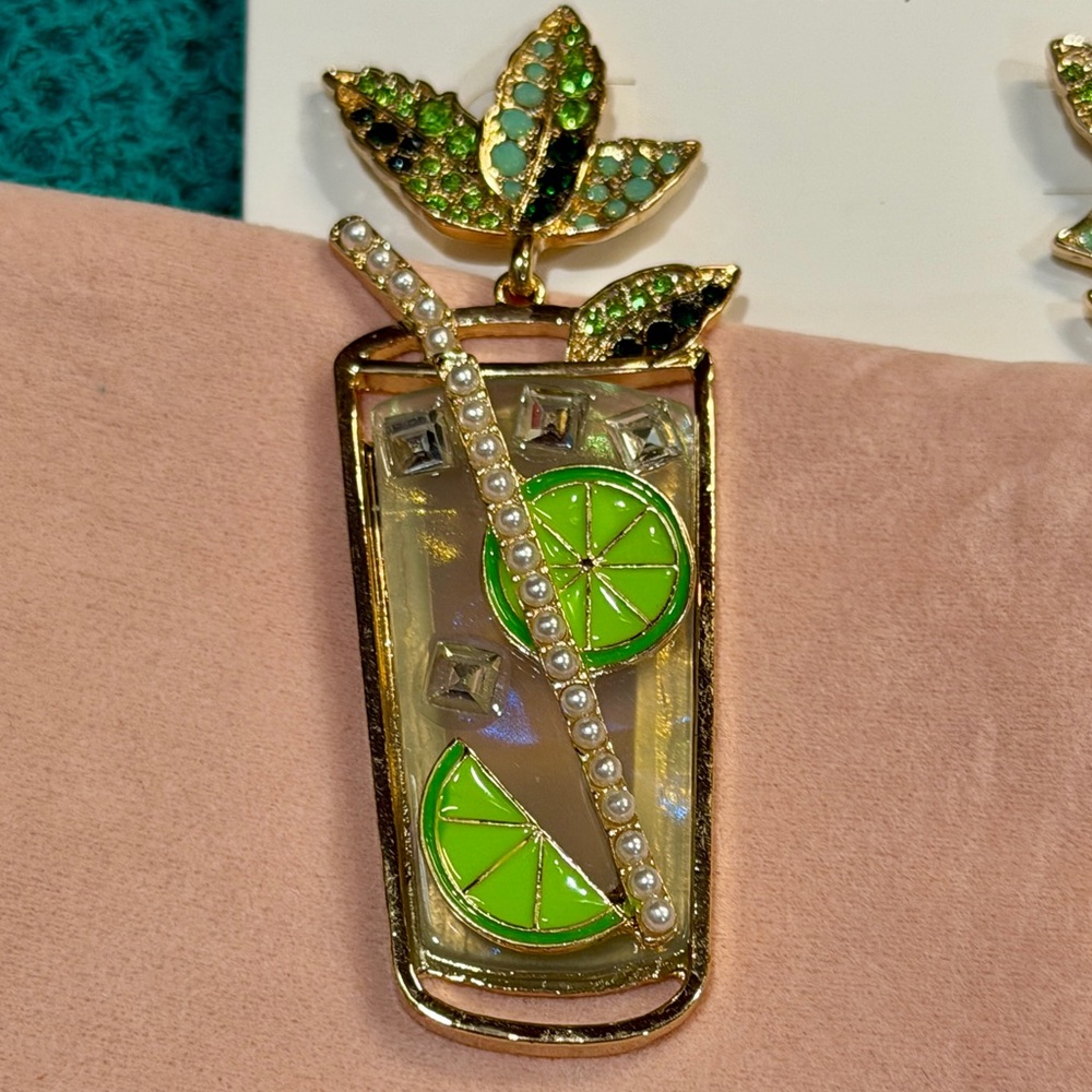 Cocktail Earrings Fun Statement Sparkle Rhinestone Lime Mint Mojito Vacation - Picture 4 of 6